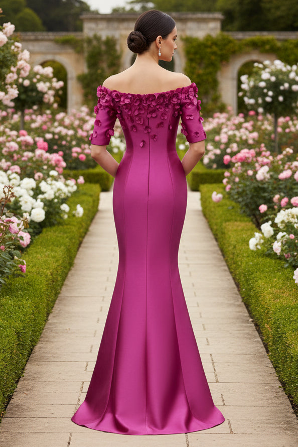 Simple Floral Applique Off Shoulder Gown