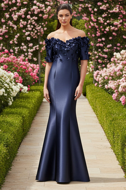 Simple Floral Applique Off Shoulder Gown