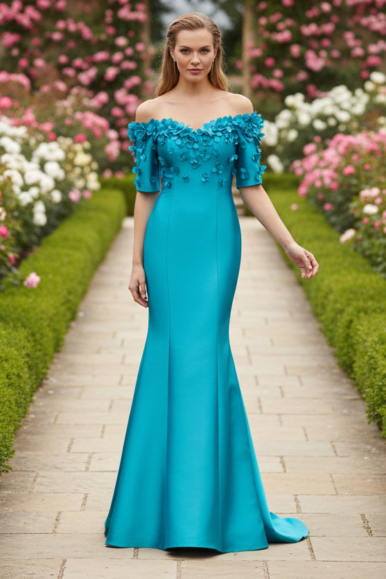Simple Floral Applique Off Shoulder Gown