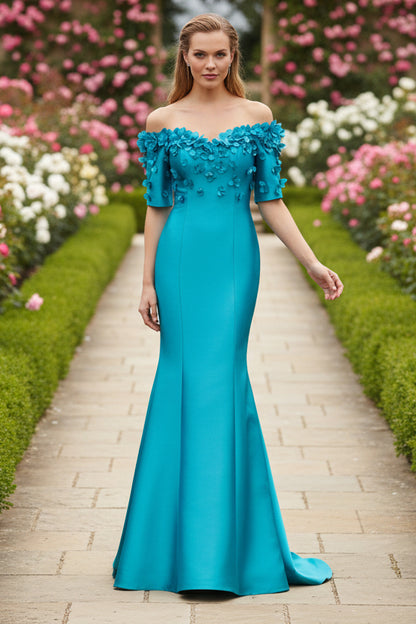 Simple Floral Applique Off Shoulder Gown