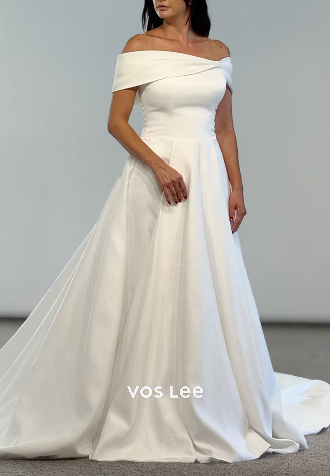 Classic & Timeless A-Line Off the Shoulder Pleated Wedding Dresses with Court Train