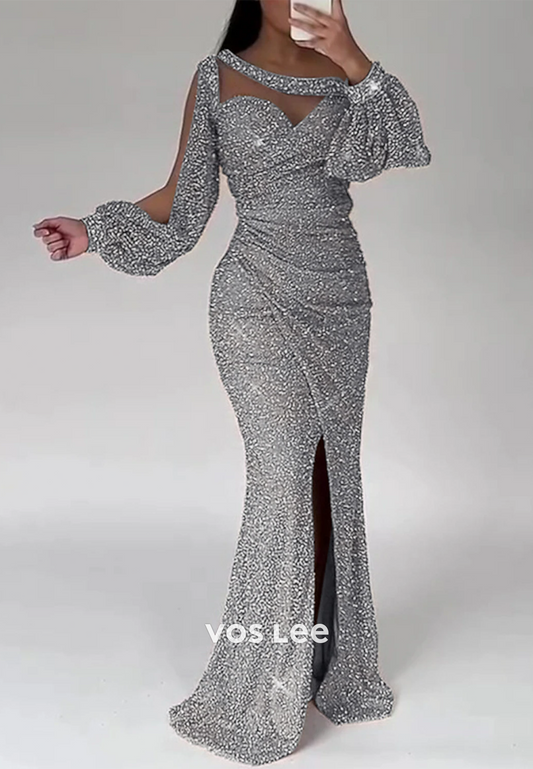 Glamorous & Dramatic Long Sleeves Sweetheart Mermaid Evening Dress with Split