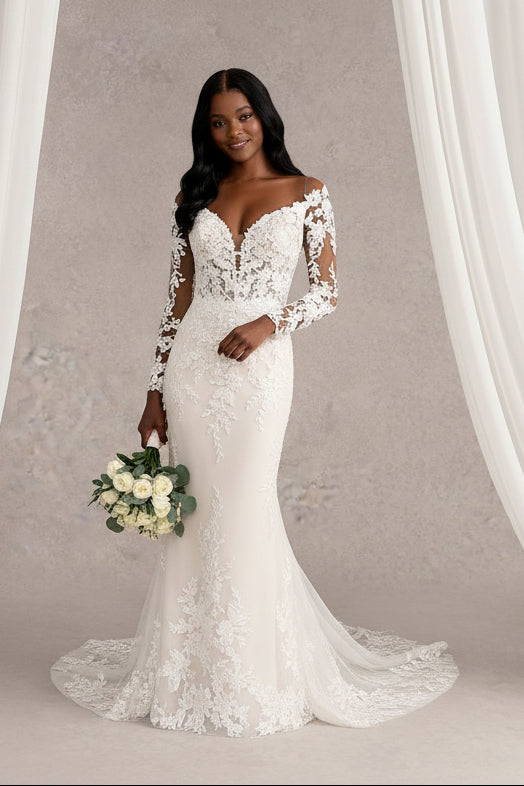 Romantic Vintage Inspired Lace Wedding Dress | Long Sleeve Mermaid Gown for Your Dream Day