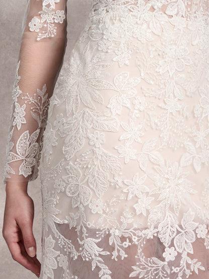 Luxury All-Lace Illusion Mermaid Wedding Dress with Long Sleeves