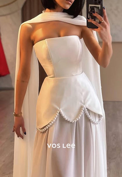 Glamorous & Dramatic Strapless Pearls Illusion Long Formal Dresses