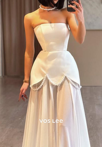 Glamorous & Dramatic Strapless Pearls Illusion Long Formal Dresses