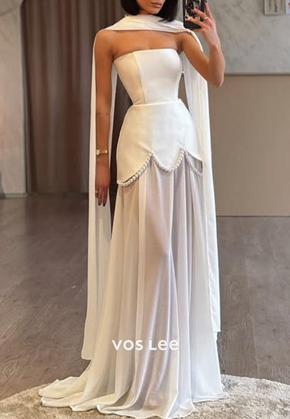 Glamorous & Dramatic Strapless Pearls Illusion Long Formal Dresses