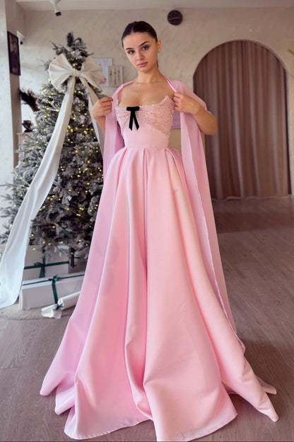 Blush Pink Satin Ball Gown | Sweetheart Neckline With Bow