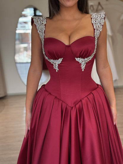 Sweety Yellow Satin Ball Gown | Sweetheart Neckline Beaded Prom Dress