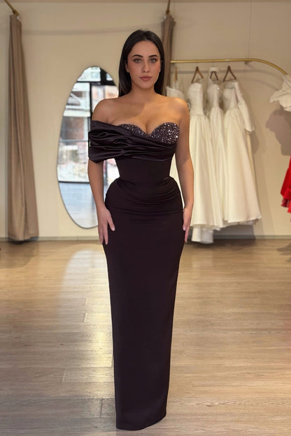 Luxury Bead Sweetheart Satin Prom Dress | Off Shoulder Bodycon Formal Gown