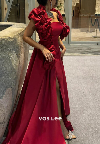 Classic & Timeless A-Line Pleated High Split Long Evening Dresses with Court Train