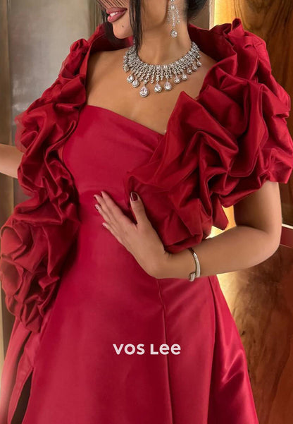 Classic & Timeless A-Line Pleated High Split Long Evening Dresses with Court Train