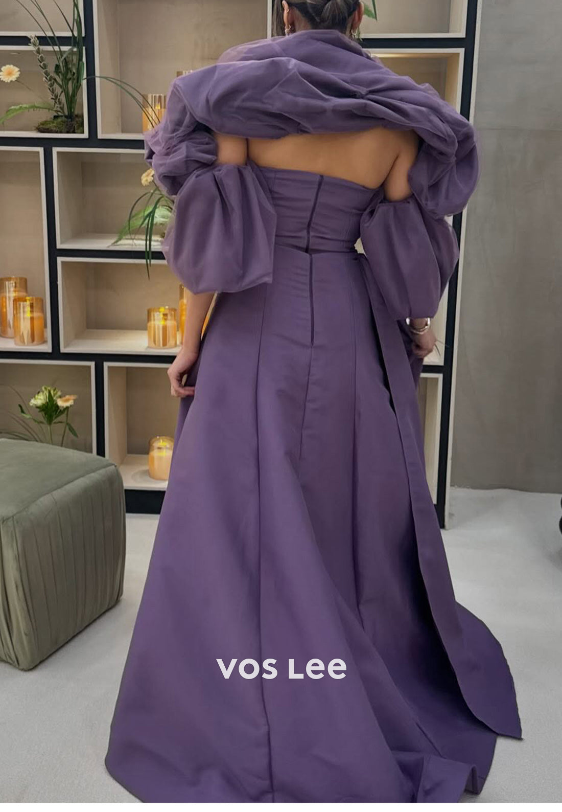 Classic A-Line Strapless Short Sleeve High Spilt Pleated Evening Dresses with Court Train