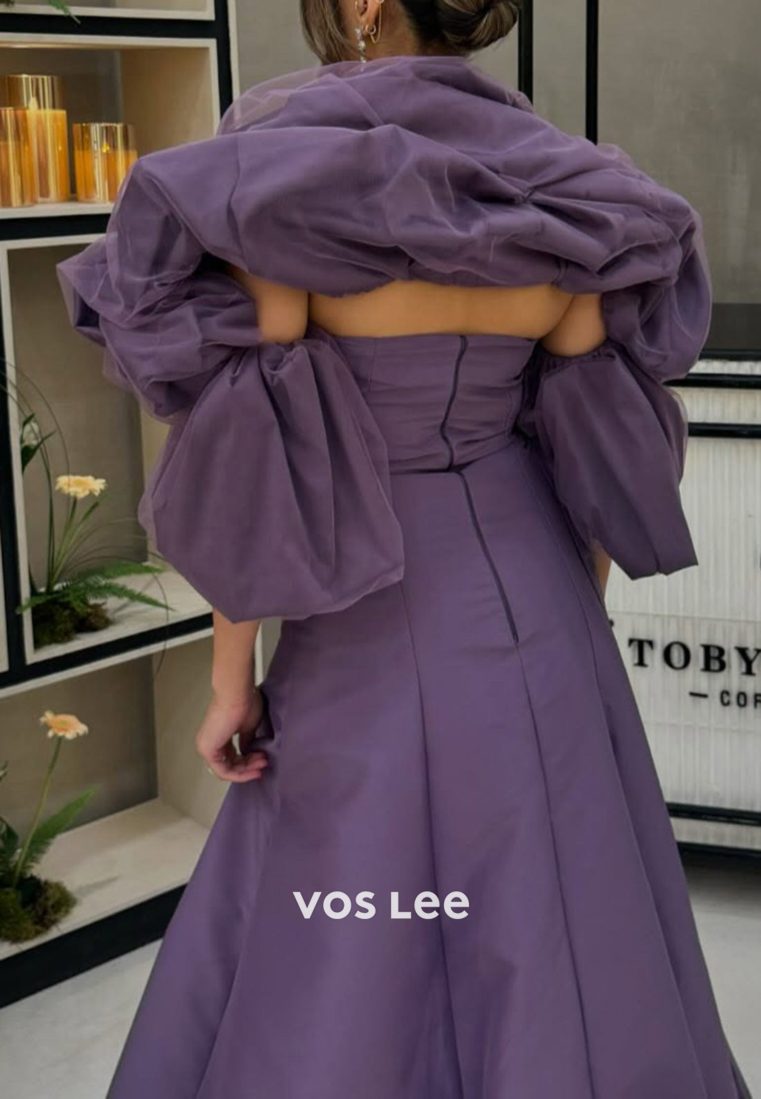 Classic A-Line Strapless Short Sleeve High Spilt Pleated Evening Dresses with Court Train