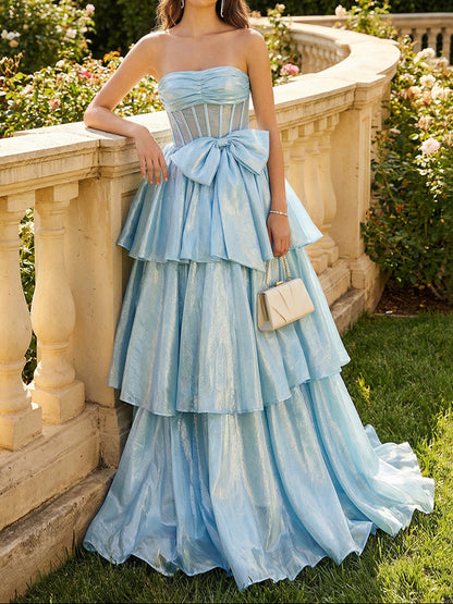 Strapless Tiered Ball Gown with Corset Bodice