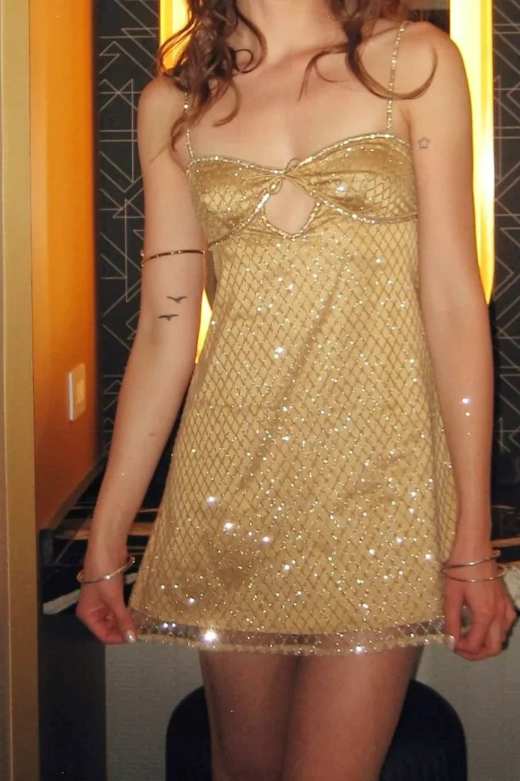 Sparkly Keyhole Mini Dress with Tie Back