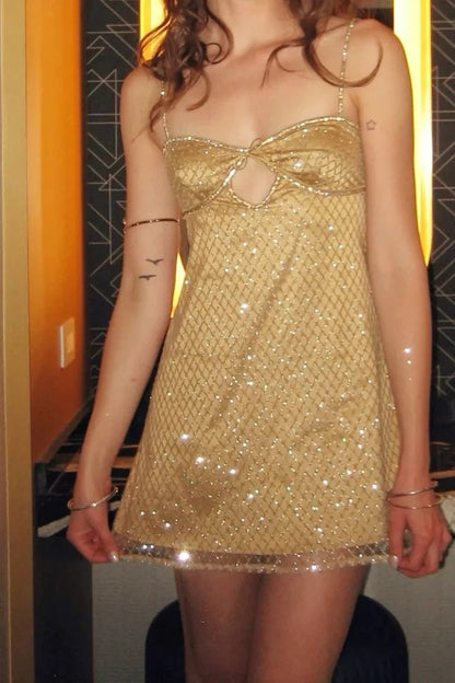 Sparkly Keyhole Mini Dress with Tie Back