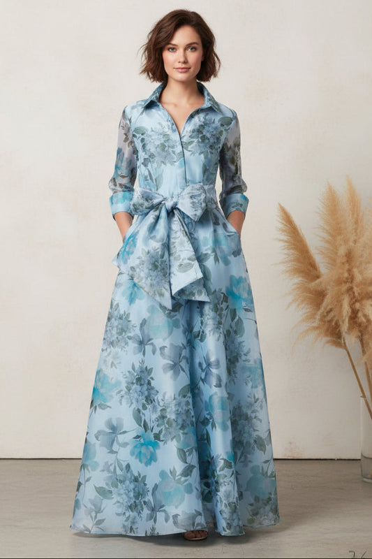 A-Line Collared 3/4 Sleeve Formal Shirt Dress