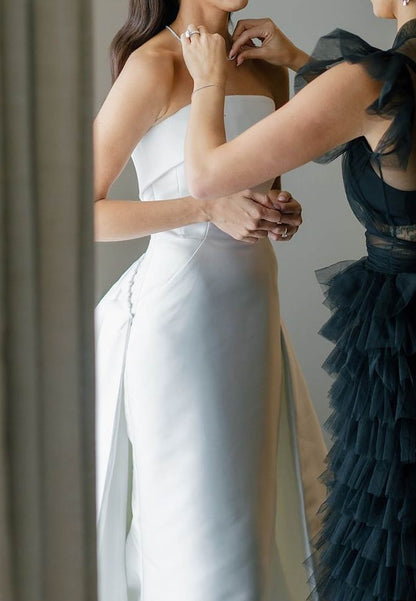 Strapless Satin Column Wedding Dress with Overskirt