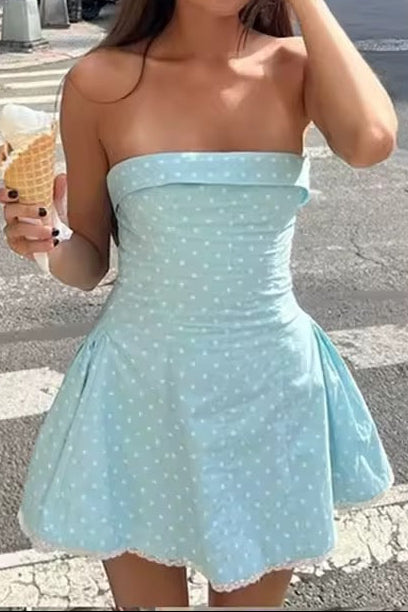 Polka Dot Strapless Fit and Flare Mini Dress