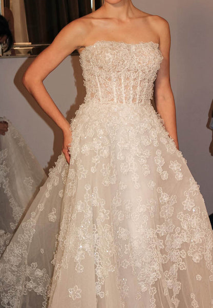 Strapless Corset Lace Ball Gown Wedding Dress