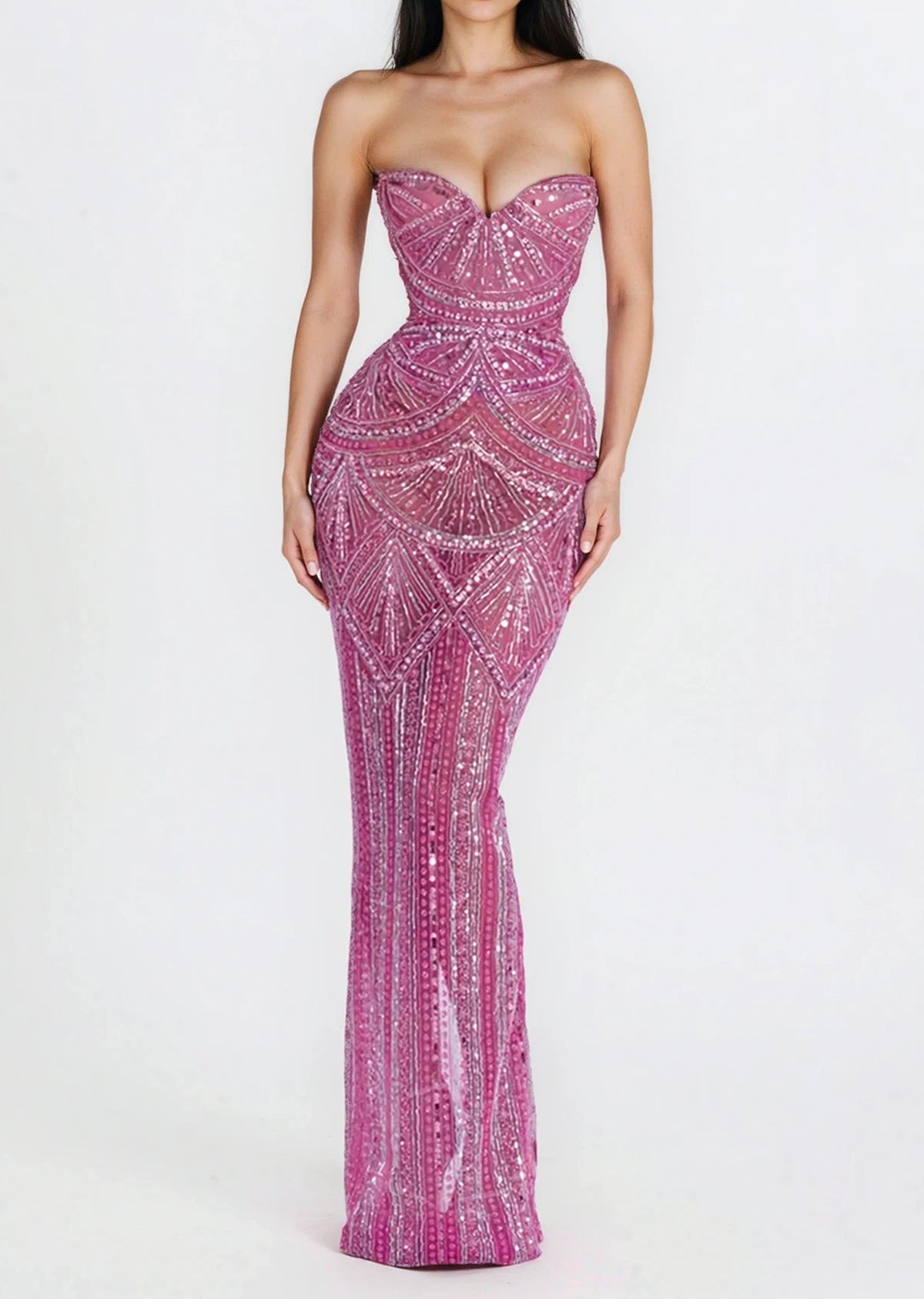 Embellished Sweetheart Column Gown with Slit