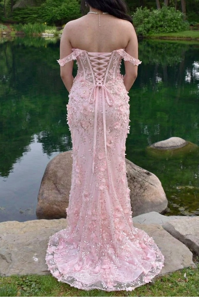 Floral Sequin Corset Formal Gown