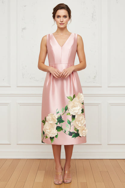Sleeveless V-Neck 3D Floral Midi Dress
