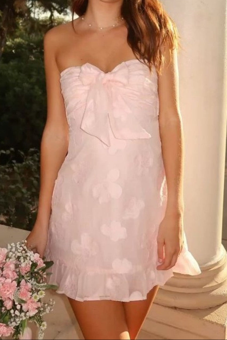 Strapless Jacquard Bow Mini Dress