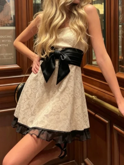 Strapless Jacquard Mini Dress with Bow Sash