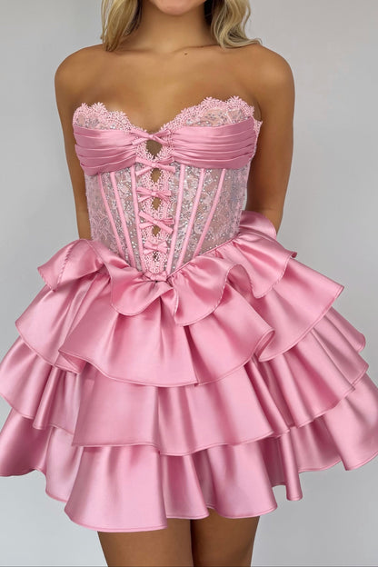 Strapless Corset Mini Dress with Tiered Ruffle Skirt