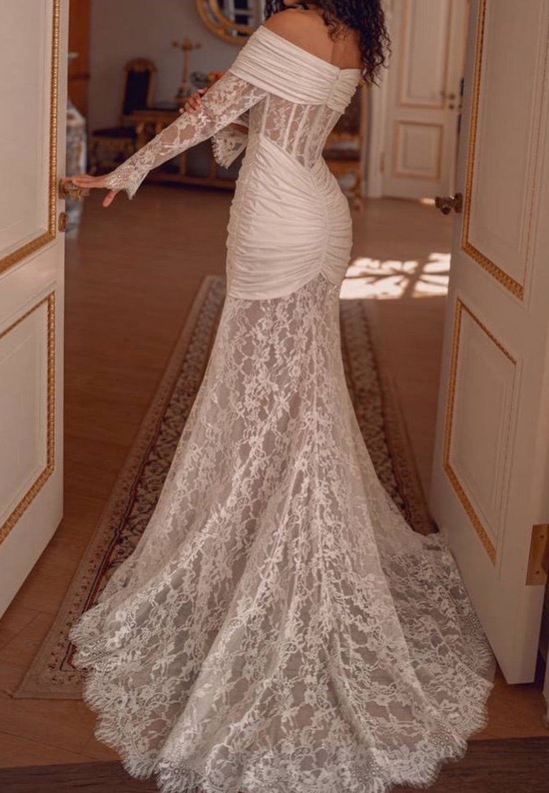 Off-the-Shoulder Ruched Lace Mermaid Wedding Dress