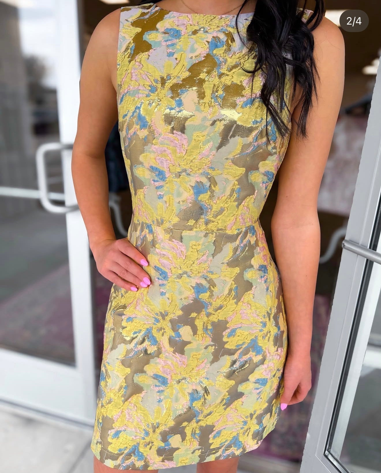 Sleeveless Jacquard Bateau Neck Mini Dress