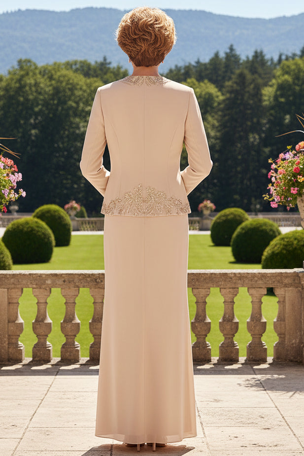 Two-Piece Sequin Sheath Dress with Beaded Jacket Set