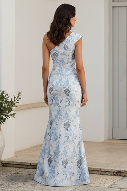 One-Shoulder Floral Jacquard Mermaid Gown