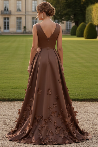 Sleeveless 3D Floral Applique Evening Gown