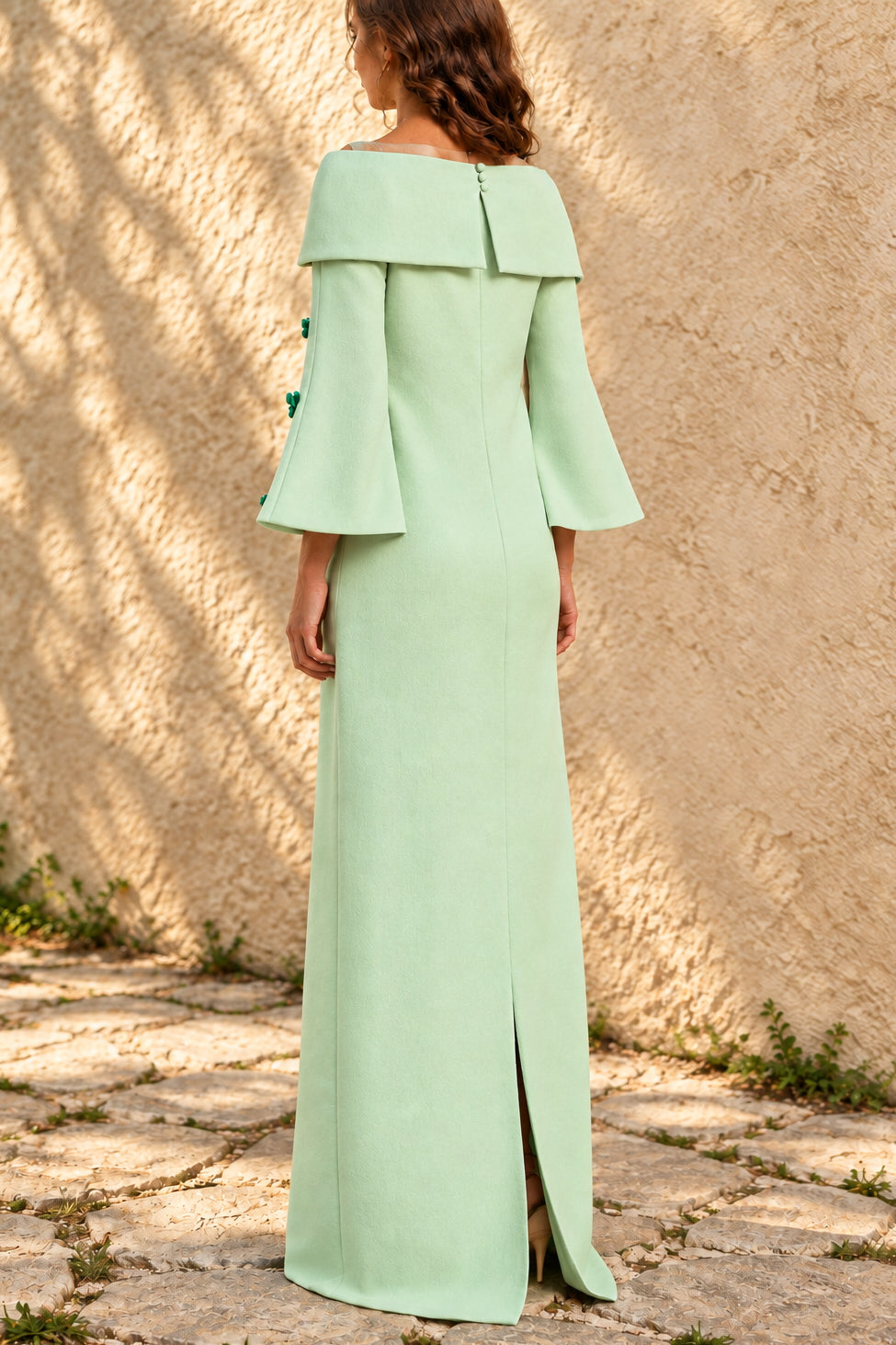 Foldover Off-the-Shoulder Floral Gown