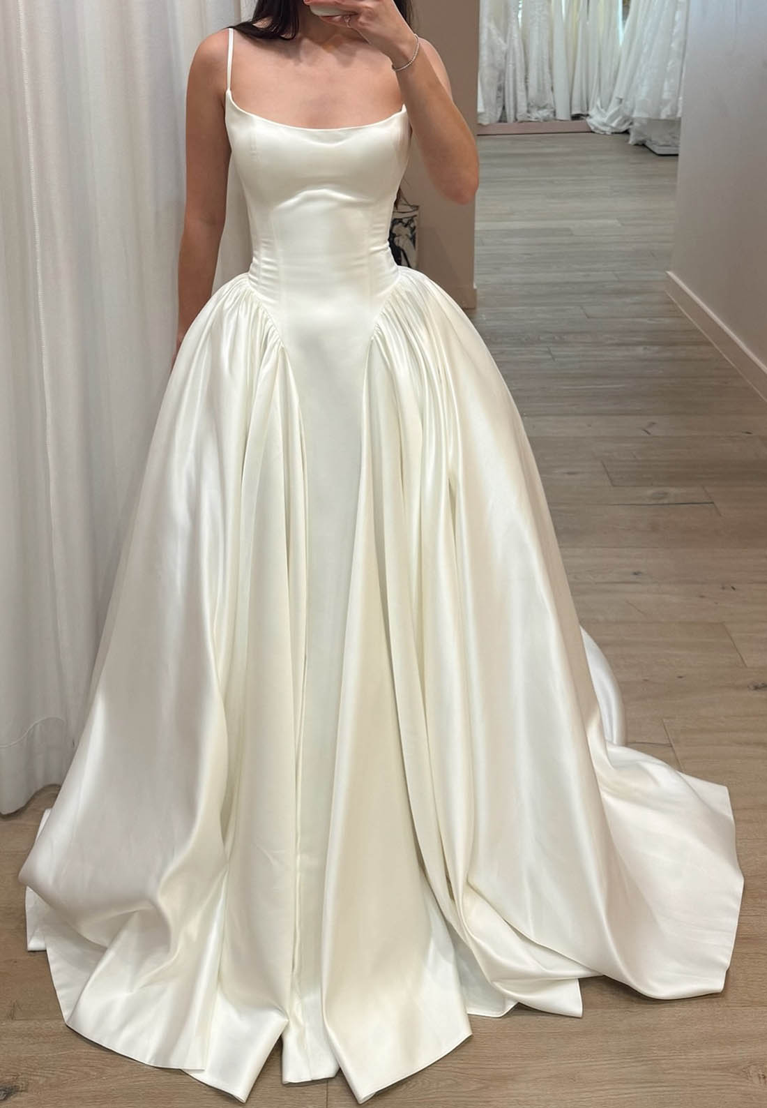 Satin Spaghetti Strap Ball Gown Wedding Dress