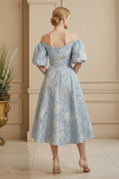 Off-the-Shoulder Metallic Jacquard Midi Dress