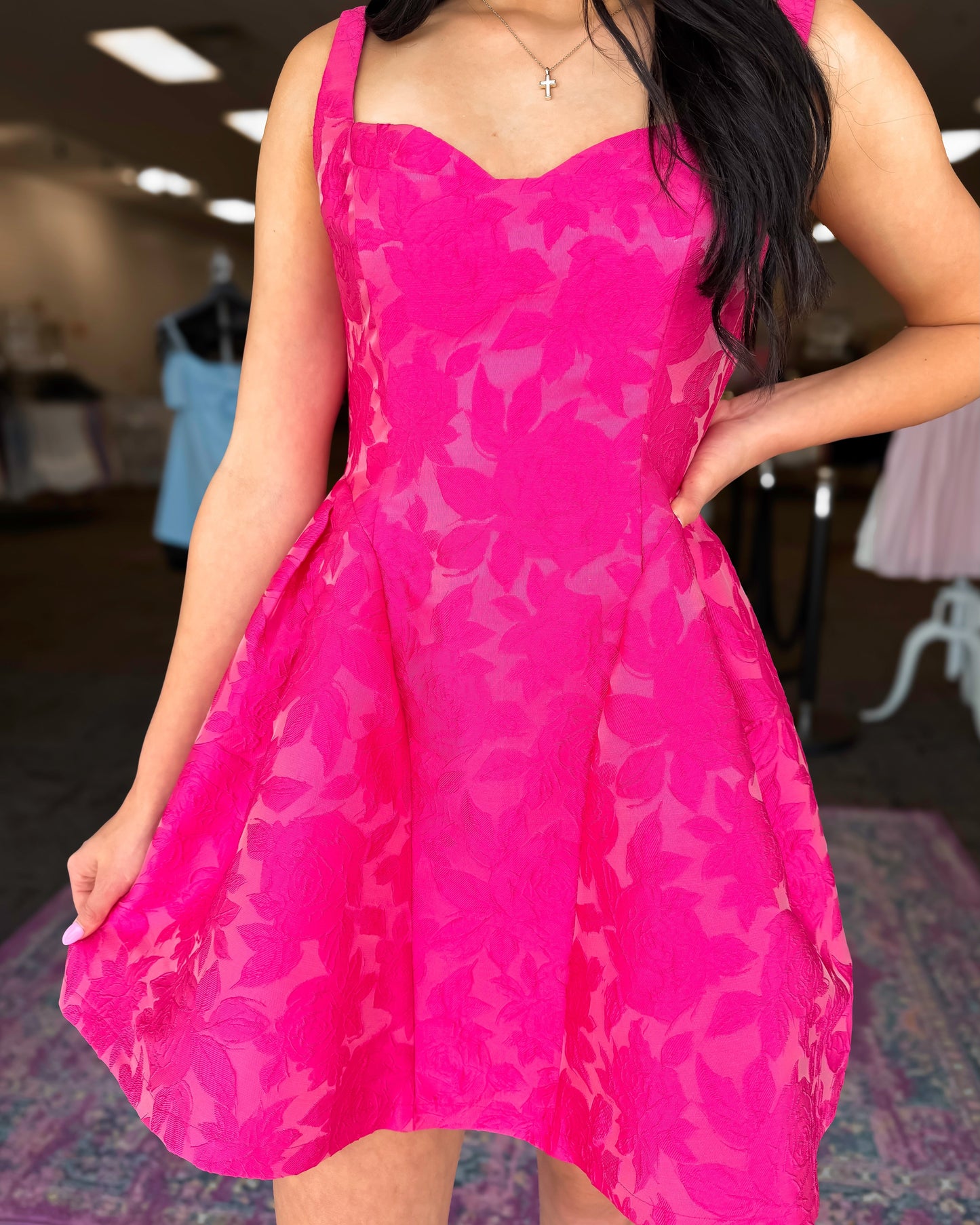 Floral Jacquard Sweetheart Fit and Flare Mini Dress