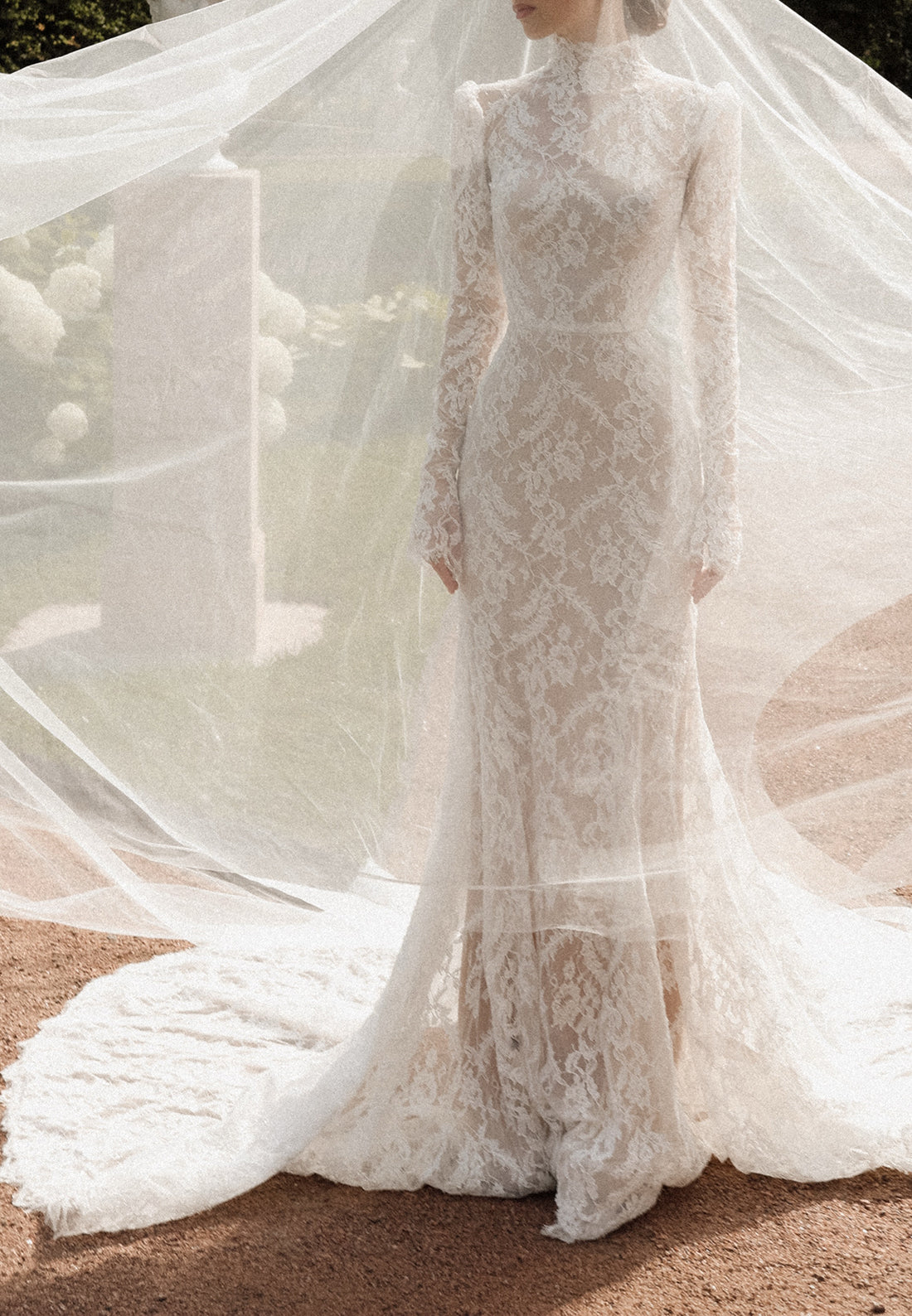 High-Neck Lace Long-Sleeve Wedding Dress