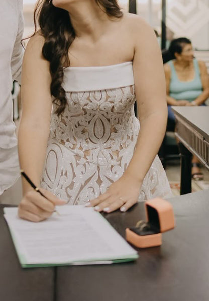 Strapless Lace Tea-Length A-Line Dress