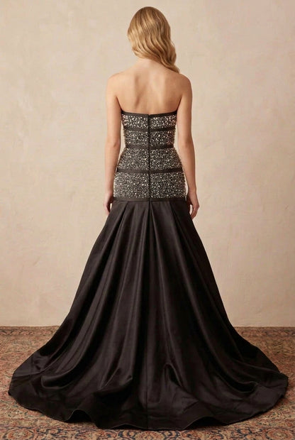 Strapless Beaded Trumpet Gown with Bow Accents