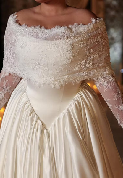 Lace Off-Shoulder Ball Gown Wedding Dress