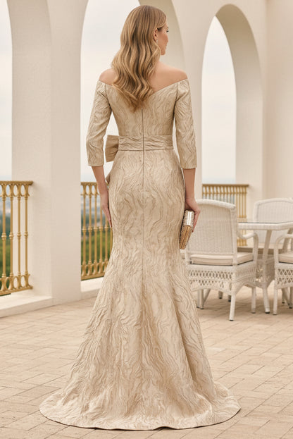 Off-the-Shoulder Mermaid Gown with Bow Waist Detail