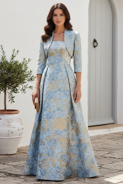 Elegant Jacquard A-Line Gown with Cropped Jacket