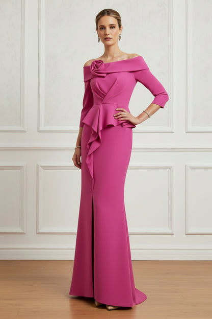 Off-Shoulder Rosette Peplum Evening Gown
