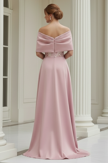 Off-the-Shoulder Embroidered Gown with Overskirt