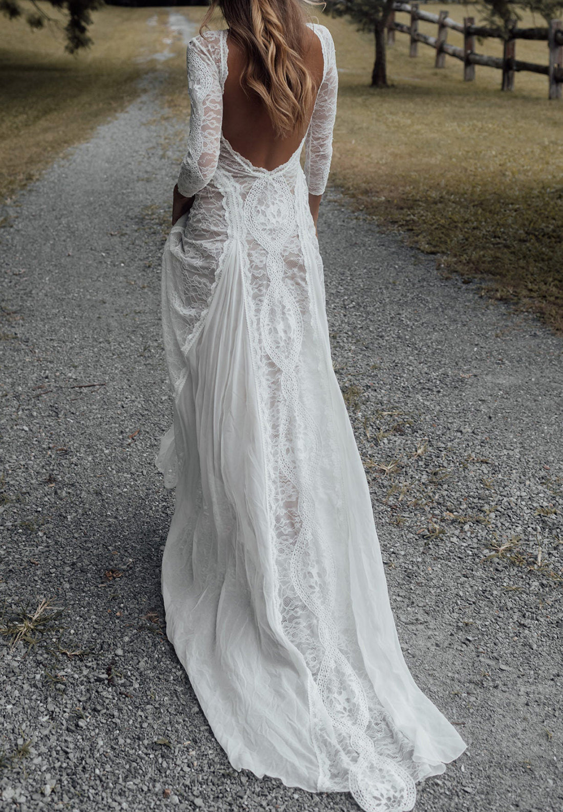 Lace Long Sleeve Open Back Wedding Dress