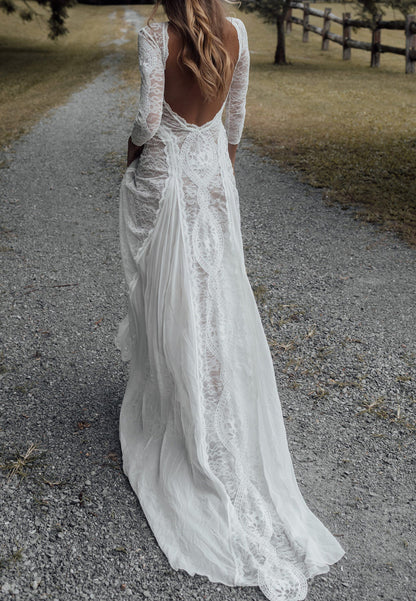 Lace Long Sleeve Open Back Wedding Dress